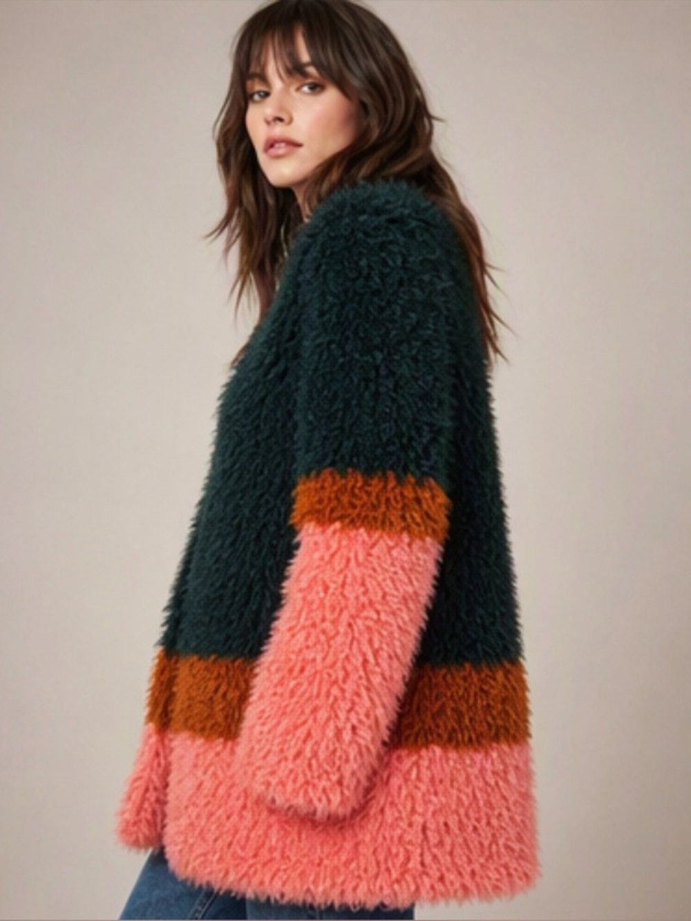 🌹Shrimps🌹 Vintage Faux Fur Colourblock Coat